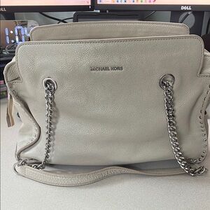 Michael Kors Cream Pebbled Leather Shoulder Bag with Chain Straps